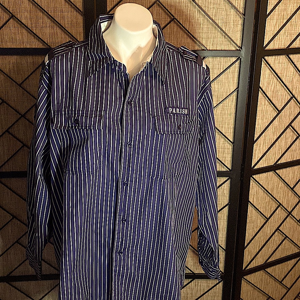 GENTLY USED PARISH 4 XL BLUE WHITE DRESS SHIRT